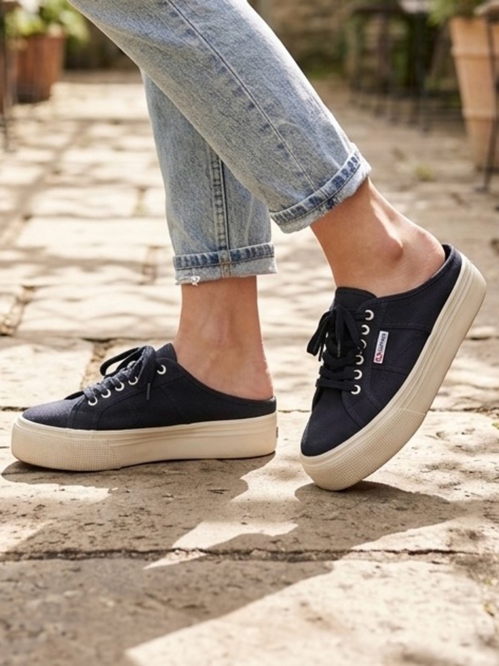 SUPERGA 2790 Platform Sneakers Women’s 8 Navy Canvas Lace Up Casual Shoes